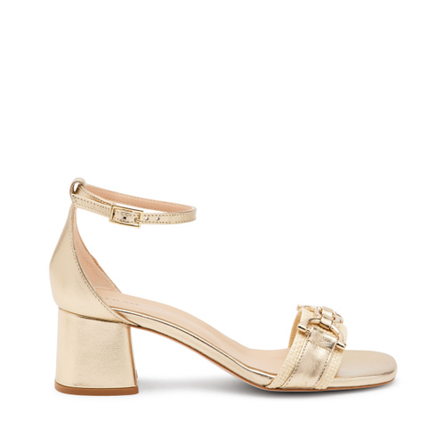 Heeled foiled leather and raffia sandals with clasp - Frau Shoes | Official Online Shop
