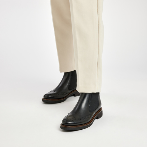 Brushed-finish leather Chelsea boots with wing-tip design - Frau Shoes | Official Online Shop