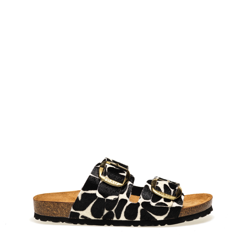 Sandalette mit doppeltem, überkreuztem Riemen aus bedrucktem Leder in Pony-Optik | Frau Shoes | Official Online Shop