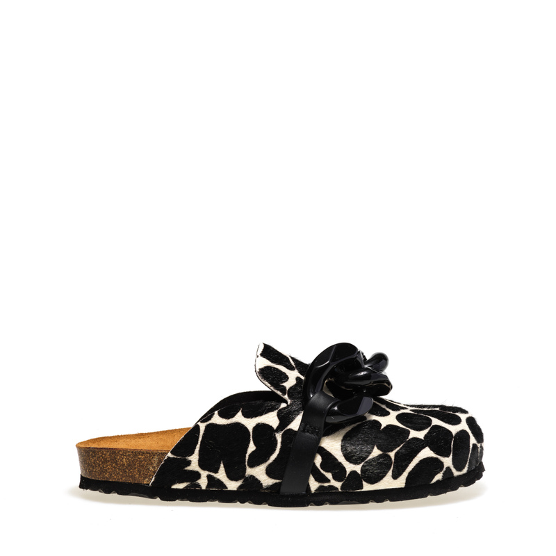 Printed pony-hair mules with chain detailing - Slippers | Frau Shoes | Official Online Shop