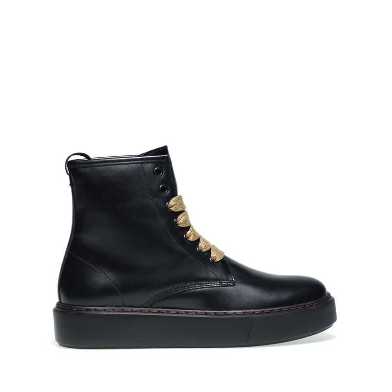 Leather combat boots with contrasting details - Combat Boots | Frau Shoes | Official Online Shop