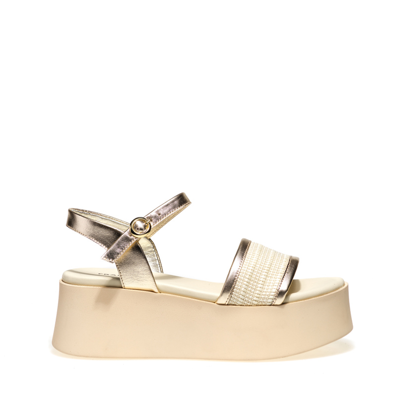 Foiled leather and raffia wedge sandals - Wedge Sandals | Frau Shoes | Official Online Shop