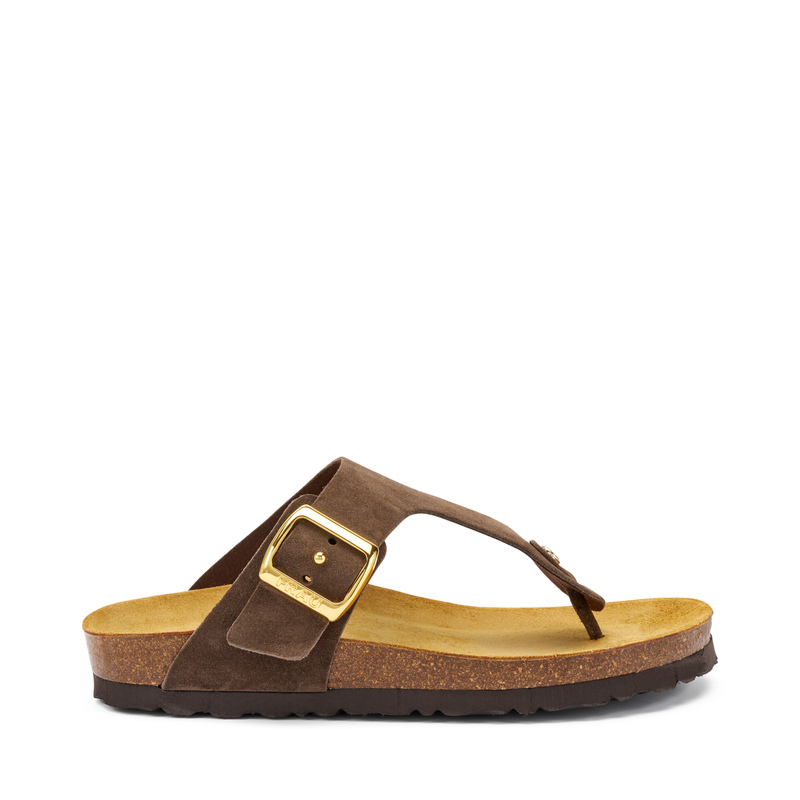 Zehensteg-Pantolette aus Veloursleder mit Schnalle | Frau Shoes | Official Online Shop