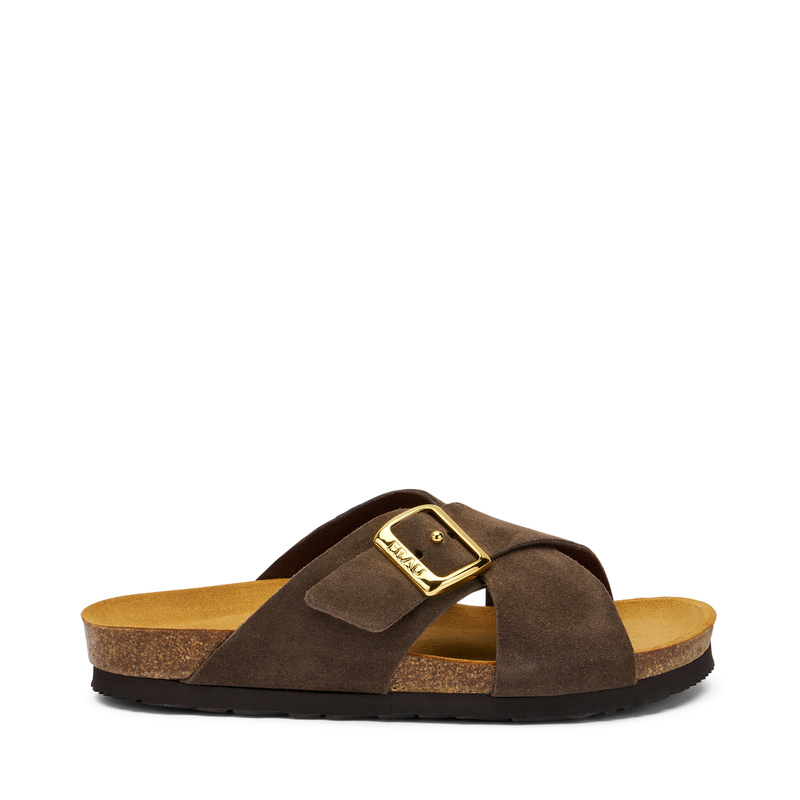 Pantolette mit überkreuztem Riemen aus Veloursleder | Frau Shoes | Official Online Shop