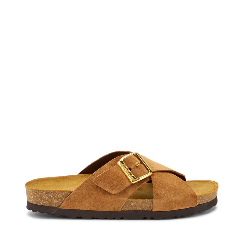 Pantolette mit überkreuztem Riemen aus Veloursleder | Frau Shoes | Official Online Shop