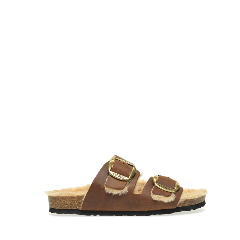 Leather double-strap sliders with warm lining - Flats & Sabot | Frau Shoes | Official Online Shop