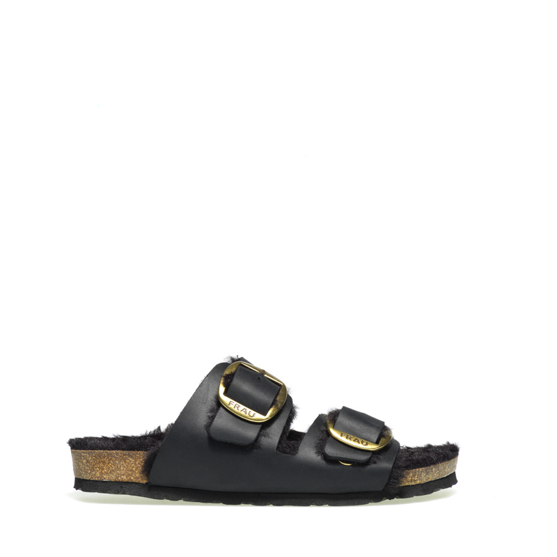 Leather double-strap sliders with warm lining - Slippers & Sabot | Frau Shoes | Official Online Shop