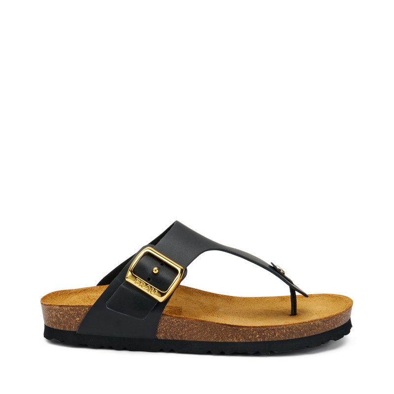 Zehensteg-Pantolette aus Leder mit Schnalle | Frau Shoes | Official Online Shop