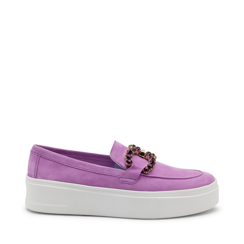 Suede slip-ons with bejewelled clasp detail - Woman | Frau Shoes | Official Online Shop
