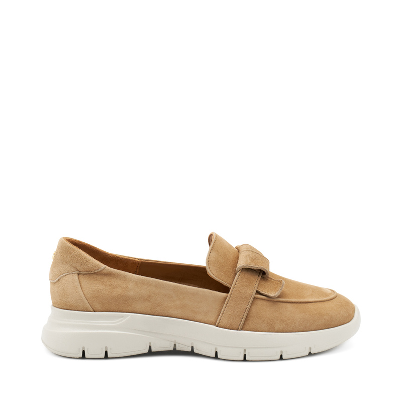 Extra-light suede slip-ons with saddle detail | Frau Shoes | Official Online Shop