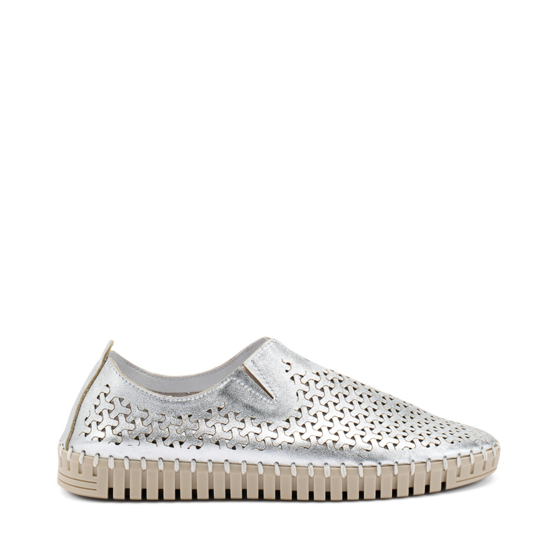 Silberfarbener Slip-On lasergeschnitten | Frau Shoes | Official Online Shop