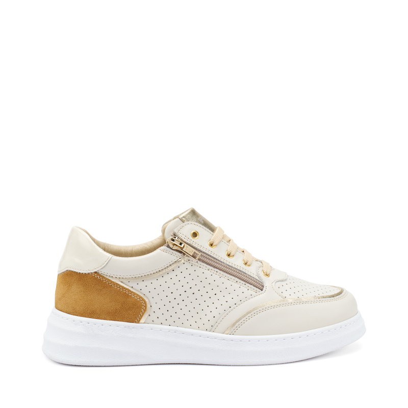 ComfortTech-Sneaker aus gestanztem Nubukleder mit Reißverschluss | Frau Shoes | Official Online Shop