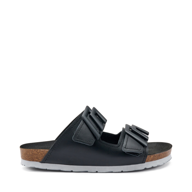 Pantolette aus Leder mit zwei Riemen mit Logo | Frau Shoes | Official Online Shop