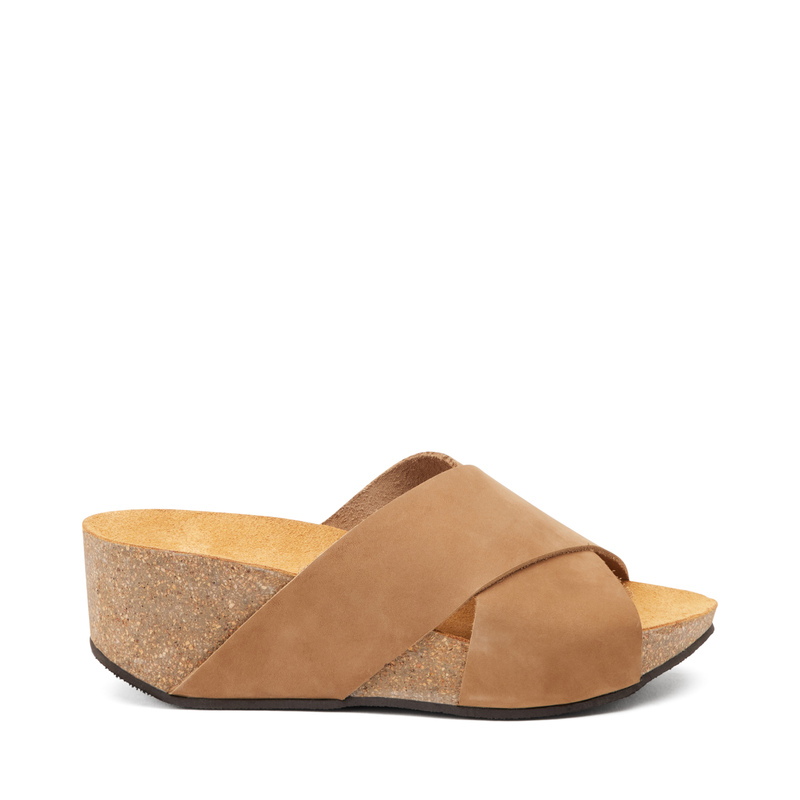 Crossover nubuck sliders with wedge - Wedge Sandals | Frau Shoes | Official Online Shop