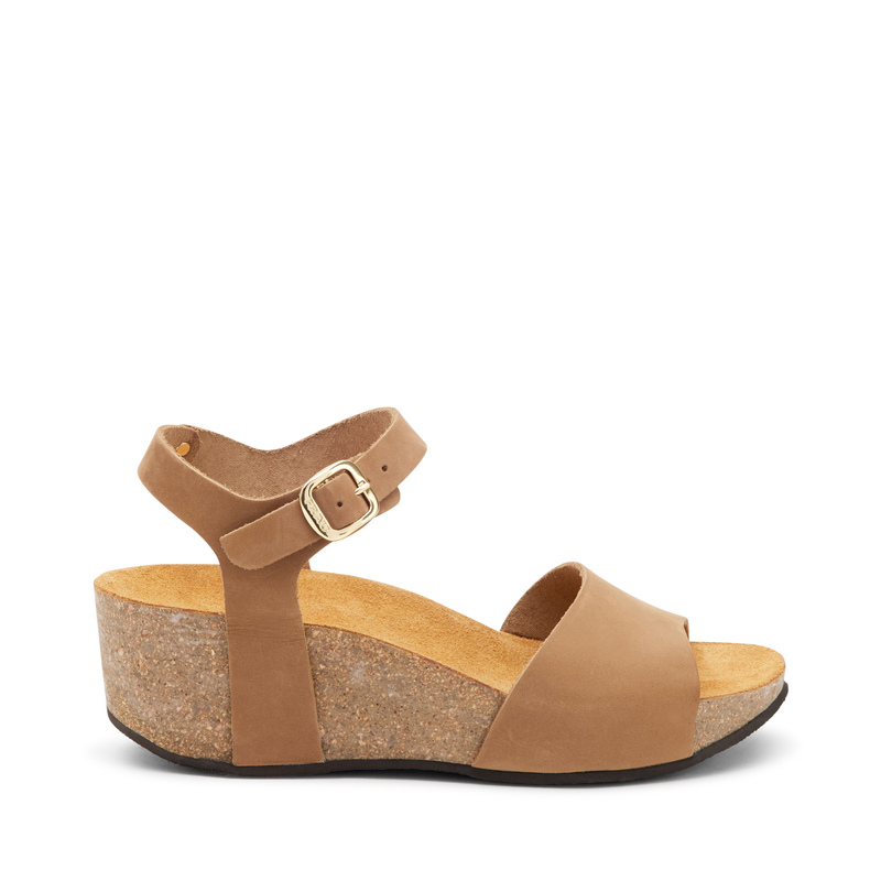 Sandale mit Riemen aus Nubuk mit Keilabsatz | Frau Shoes | Official Online Shop