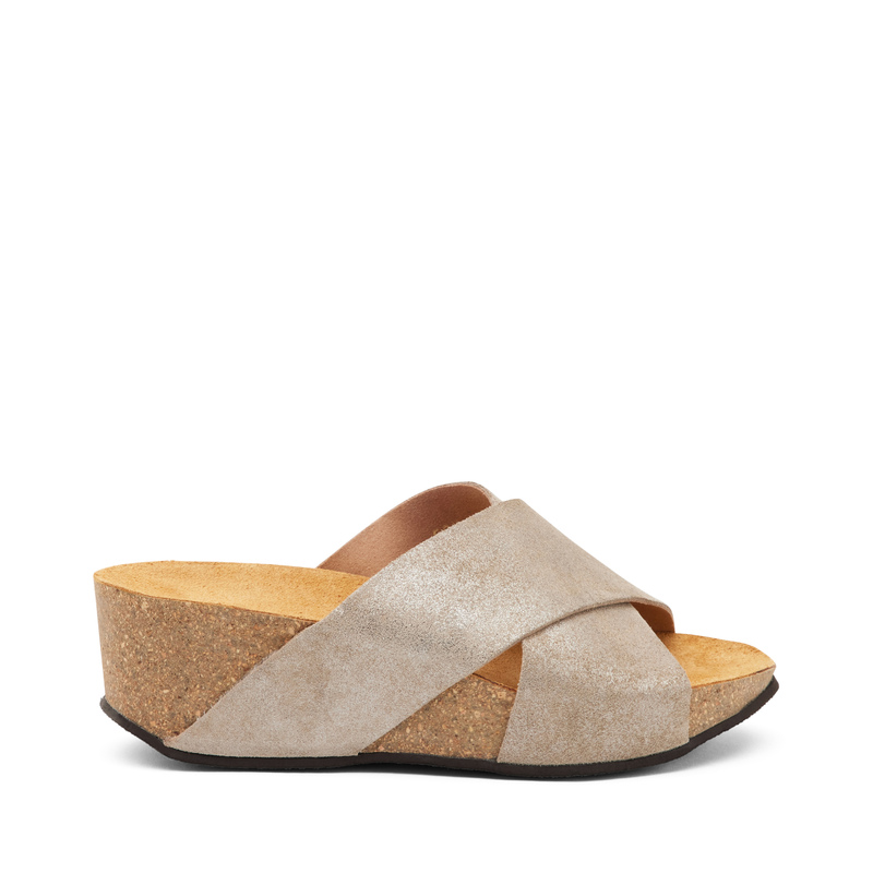 Glittery suede crossover-strap sliders with wedge | Frau Shoes | Official Online Shop