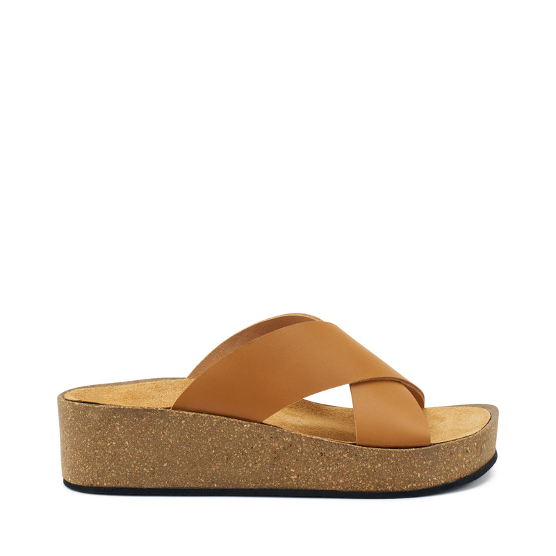 Pantolette mit überkreuzten Riemen aus Leder mit Keilabsatz | Frau Shoes | Official Online Shop