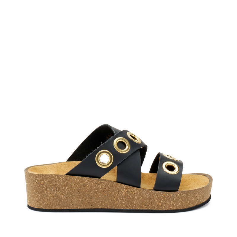 Plateau-Pantolette aus Leder mit Ösen | Frau Shoes | Official Online Shop