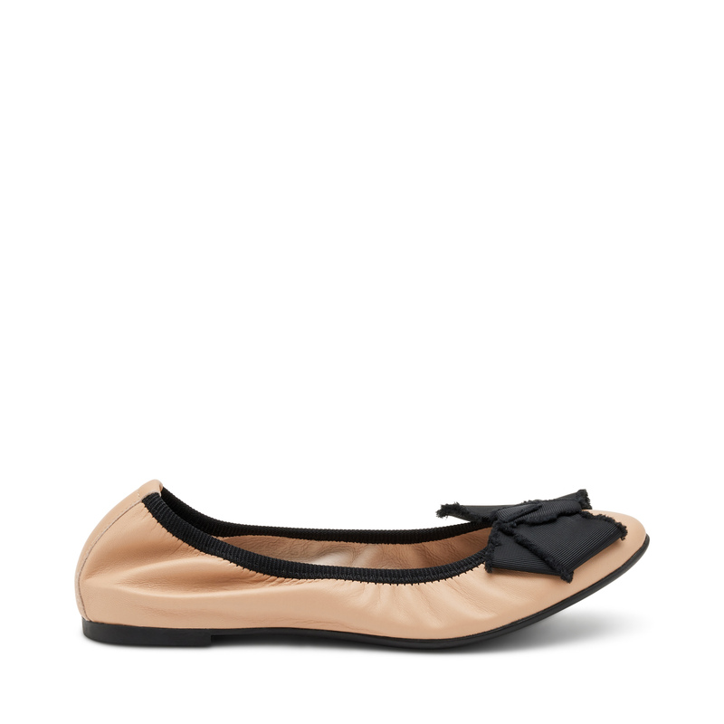 Leather ballet flats with fabric maxi-bow - Flats | Frau Shoes | Official Online Shop