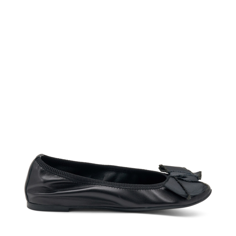 Leather ballet flats with fabric maxi-bow - Flats | Frau Shoes | Official Online Shop