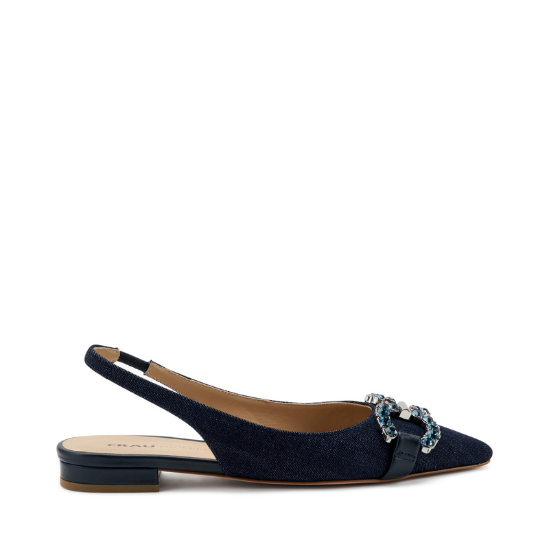 Denim slingbacks with bejewelled accessory - Flats | Frau Shoes | Official Online Shop
