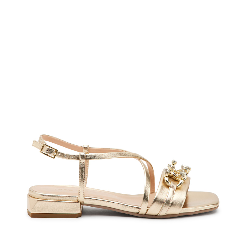 Foiled leather sandals with bejewelled appliqué - Metal Trend | Frau Shoes | Official Online Shop