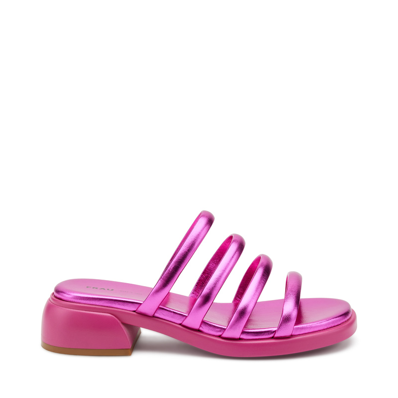 Foiled leather sliders with tubular straps - Metal Trend | Frau Shoes | Official Online Shop