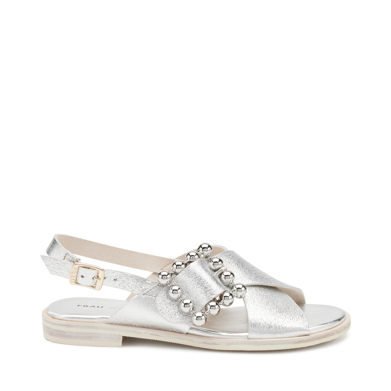 Foiled leather sandals with bejewelled buckle - Metal Trend | Frau Shoes | Official Online Shop