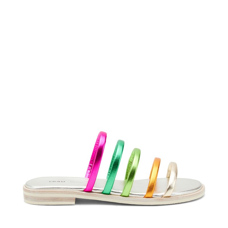 Foiled leather sliders with multi-colour tubular straps - Slippers & Sabot | Frau Shoes | Official Online Shop