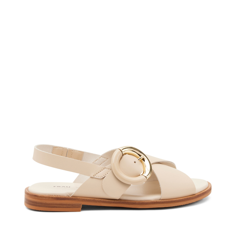 Sandale aus Leder mit überkreuzten Riemen und zweifarbiger Maxi-Schnalle | Frau Shoes | Official Online Shop