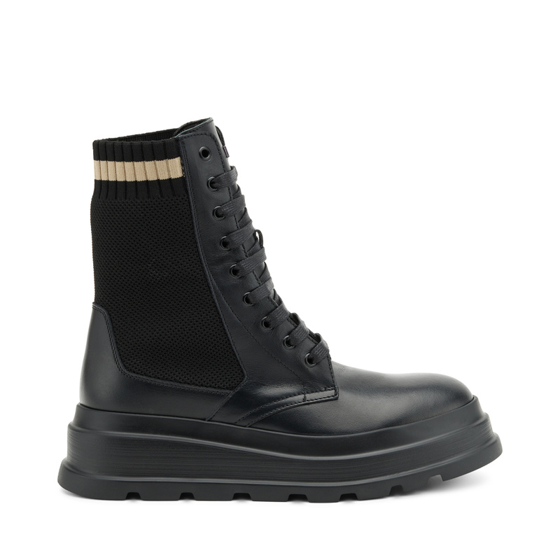 Leather combat boots with fabric inserts - Soft Material | Frau Shoes | Official Online Shop