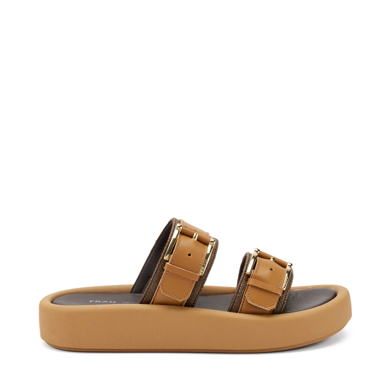 Plateau-Pantolette aus Leder und Bast | Frau Shoes | Official Online Shop