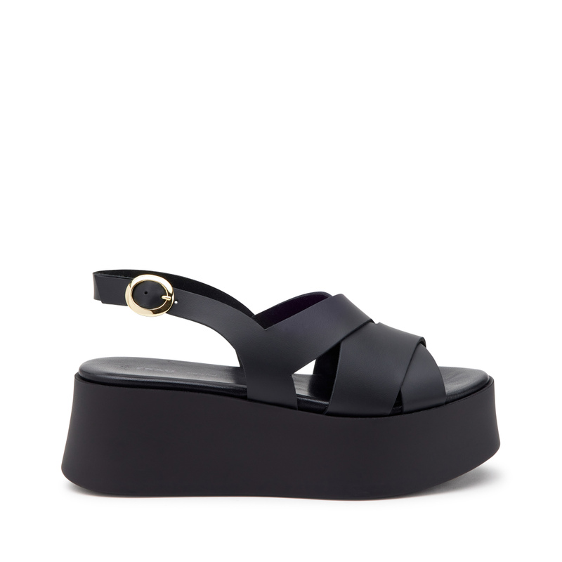 Sandale aus Leder mit offenen Schnittkanten und Keilabsatz | Frau Shoes | Official Online Shop