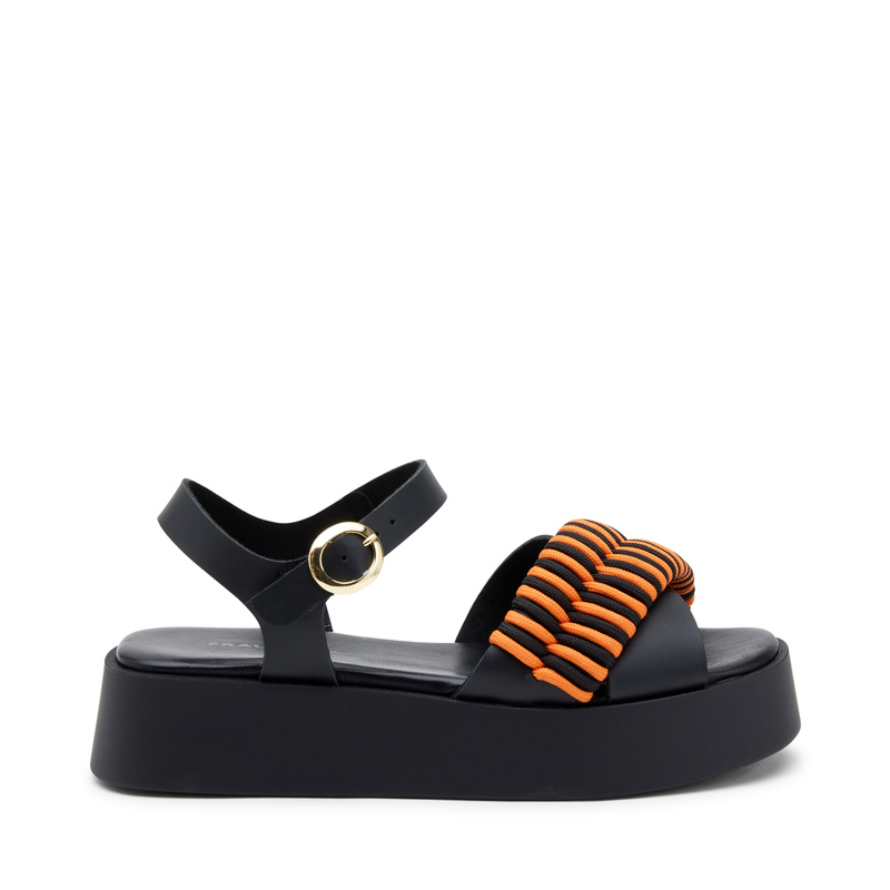 Leather platform sandals with two-tone interwoven detailing | Frau Shoes | Official Online Shop