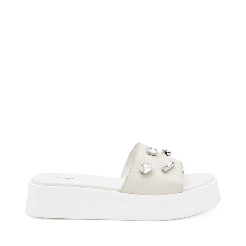 Leather platform sliders with bezels - Off White | Frau Shoes | Official Online Shop