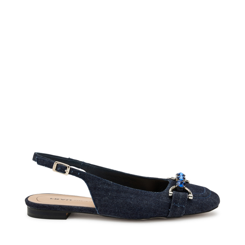 Denim slingbacks with bejewelled clasp - Flats | Frau Shoes | Official Online Shop