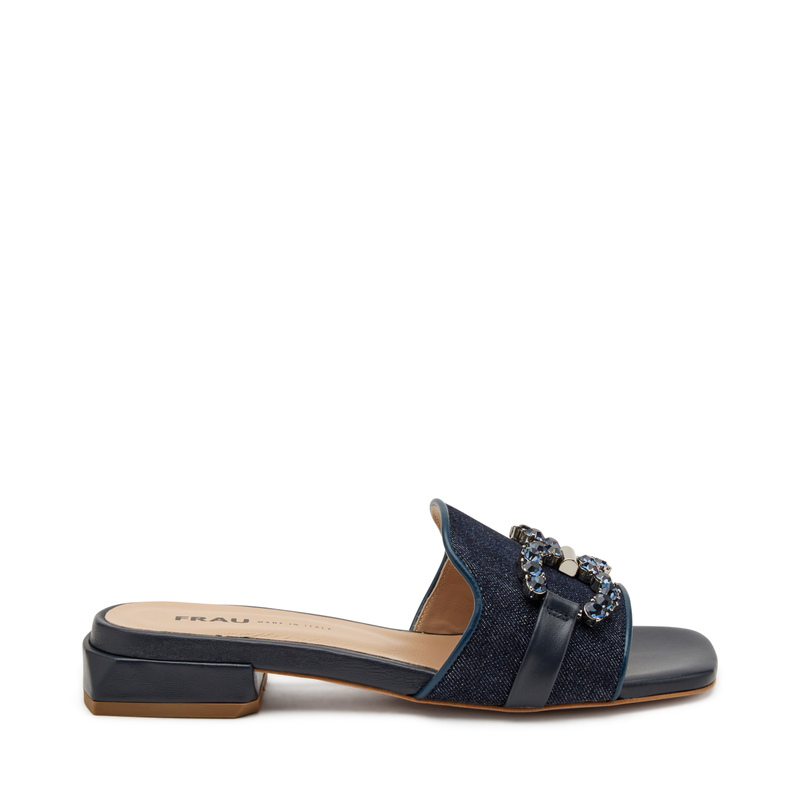 Denim sliders with bejewelled appliqué - Denim Trend | Frau Shoes | Official Online Shop