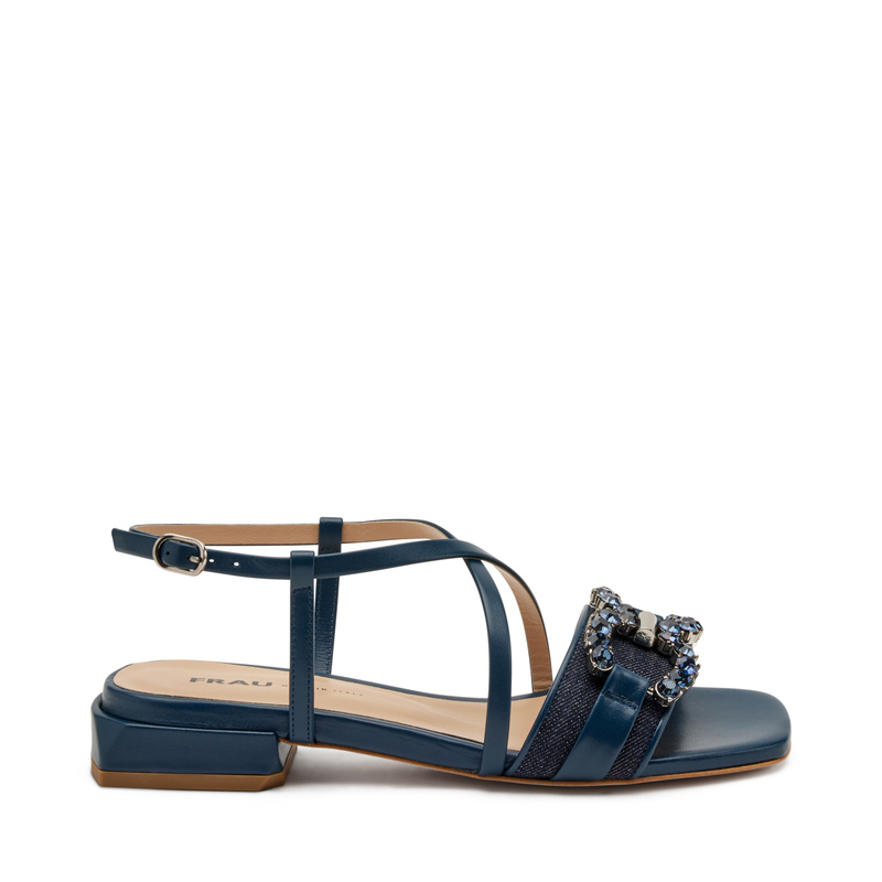 Denim sandals with bejewelled appliqué - Denim Trend | Frau Shoes | Official Online Shop