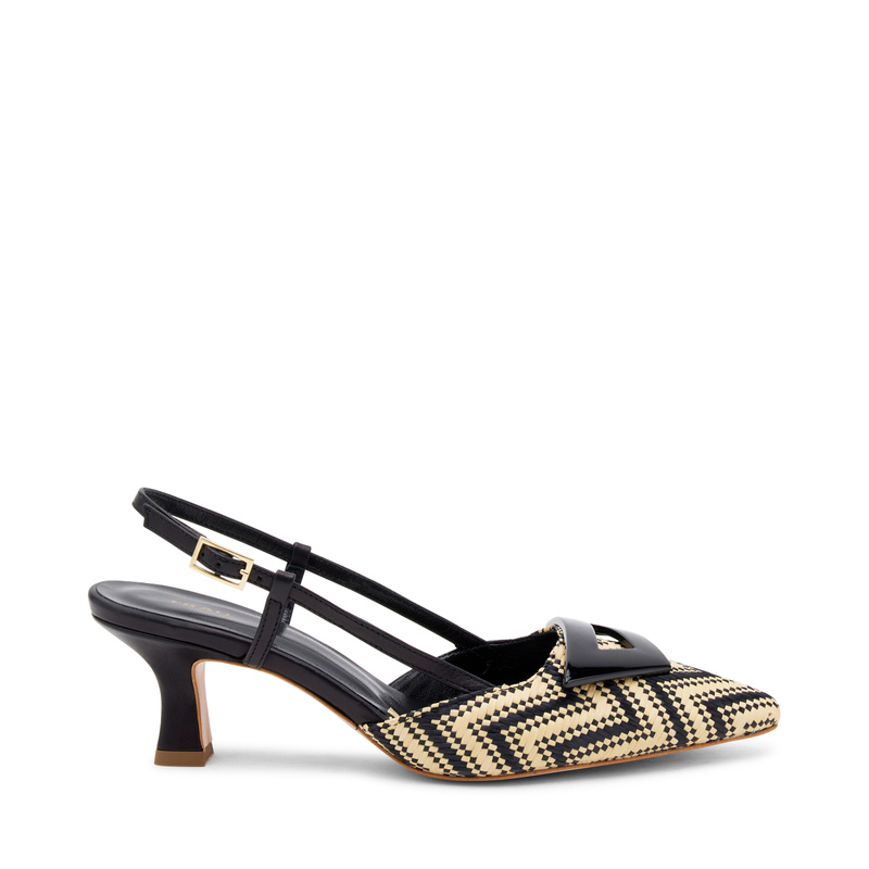 Two-tone raffia slingback heels with accessory - Heels | Frau Shoes | Official Online Shop