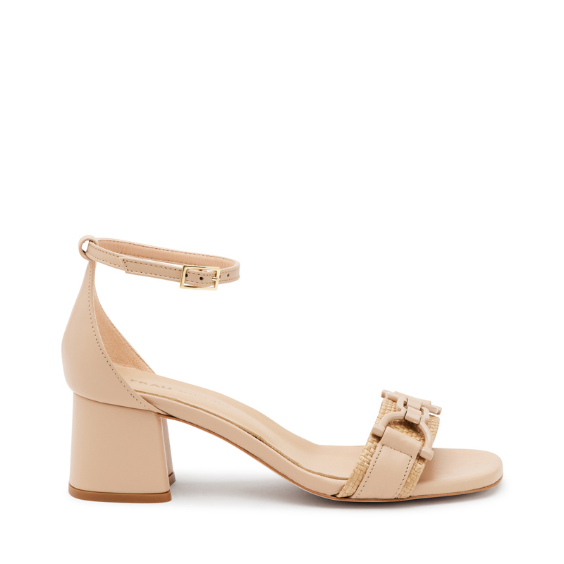 Sandalo con tacco in pelle e rafia con morsetto | Frau Shoes | Official Online Shop