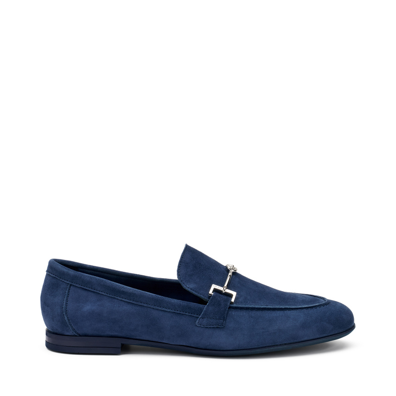 Mokassins aus Veloursleder mit goldfarbener Spange | Frau Shoes | Official Online Shop
