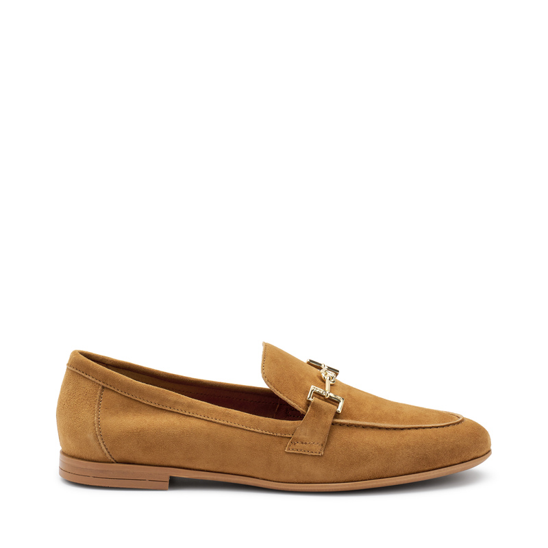 Mokassins aus Veloursleder mit goldfarbener Spange | Frau Shoes | Official Online Shop