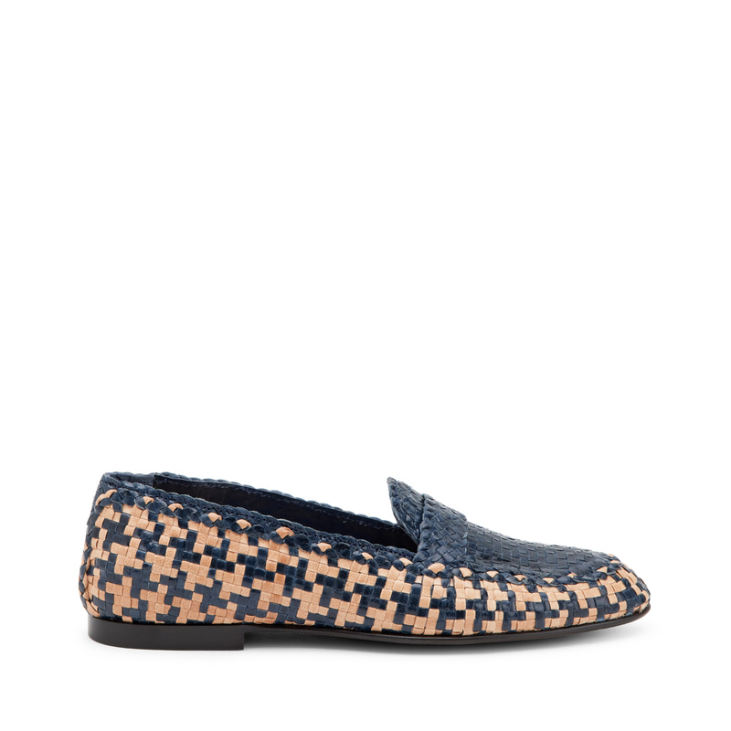 Two-tone woven leather loafers with saddle detail - Perfect weave | Frau Shoes | Official Online Shop