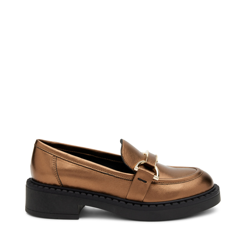 Foiled leather loafers with bold sole - Metal Trend | Frau Shoes | Official Online Shop