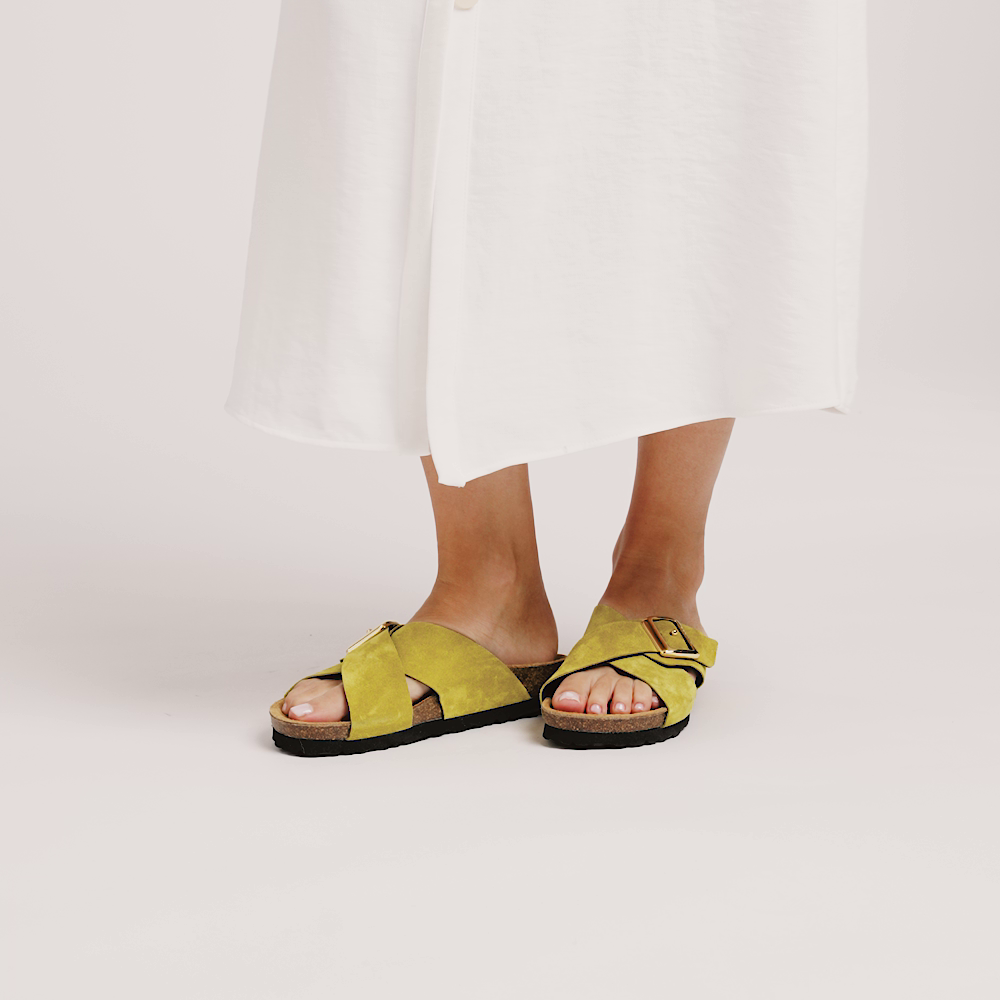 Pantolette mit überkreuztem Riemen aus Veloursleder - Frau Shoes | Official Online Shop