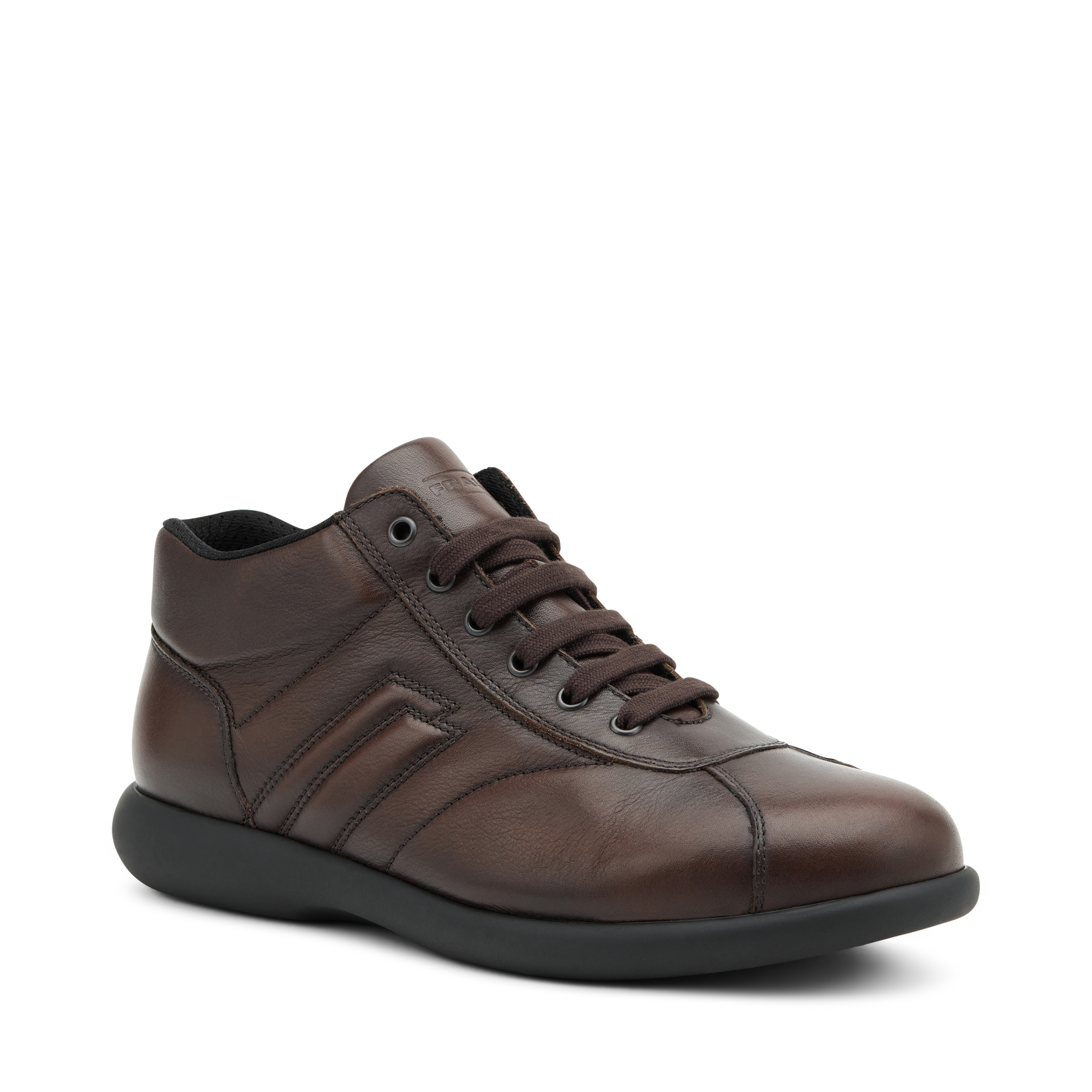 Sneaker sporty alta in pelle, Col. Legno