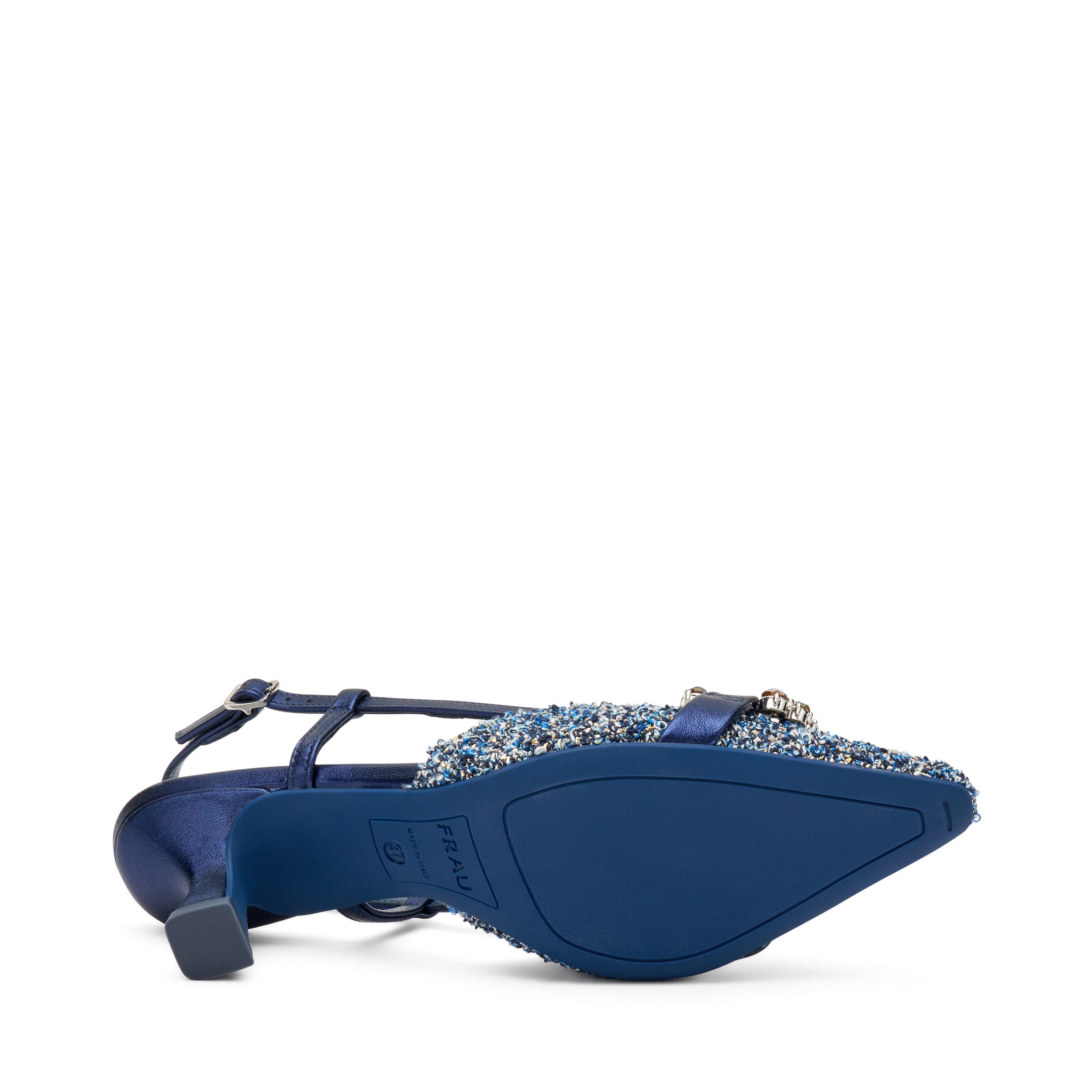 美品 22AW niceness  BELL Bejewelled bouclé slingbacks with heel, Col. Blue | Frau