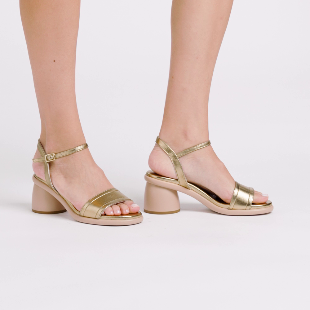 Gold foiled leather sandal with geometric heel - Frau Shoes | Official Online Shop