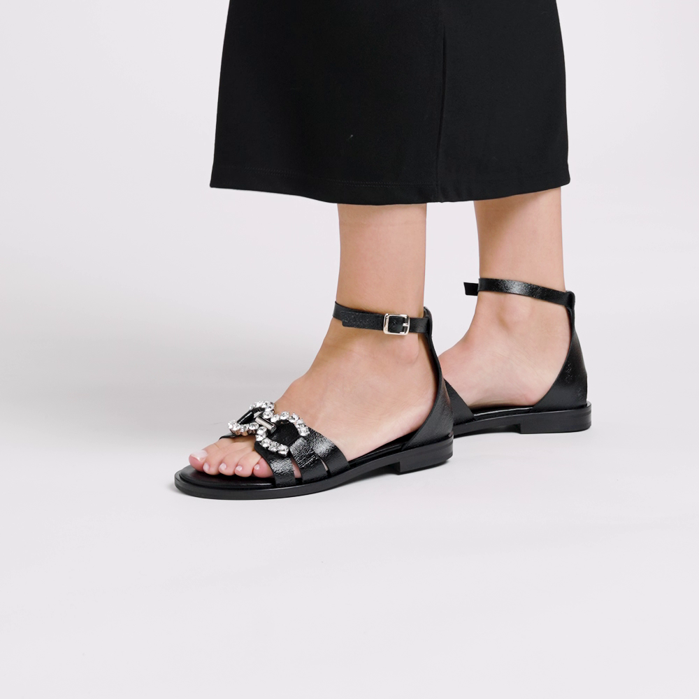 Sandale aus laminiertem Leder mit Schmuckdetail - Frau Shoes | Official Online Shop