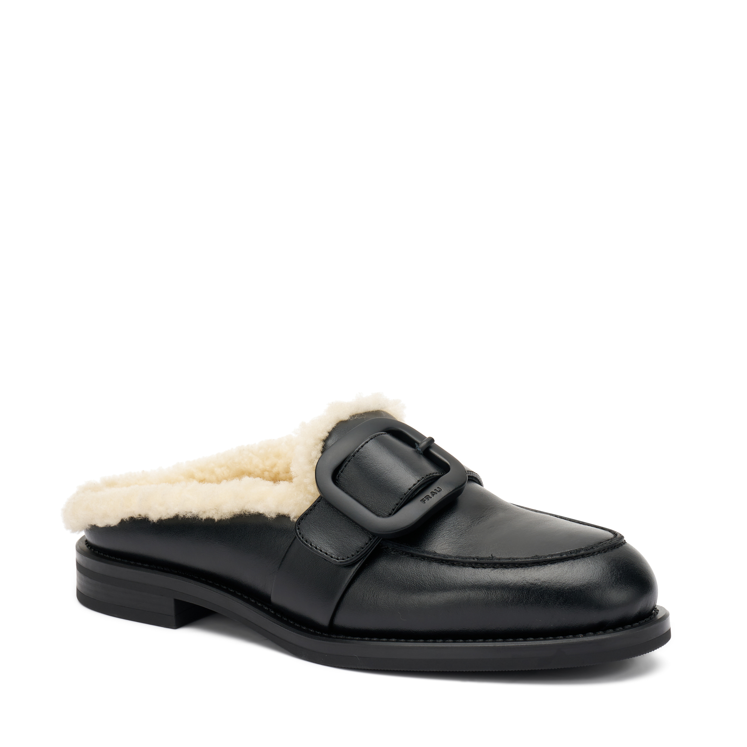 Leather mules with shearling lining, Col. Black | Frau
